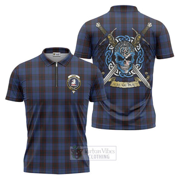 Home (Hume) Tartan Zipper Polo Shirt with Family Crest Celtic Skull Style