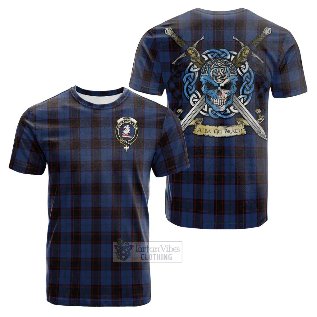 Tartan Vibes Clothing Home (Hume) Tartan Cotton T-shirt with Family Crest Celtic Skull Style