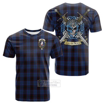 Home (Hume) Tartan Cotton T-shirt with Family Crest Celtic Skull Style