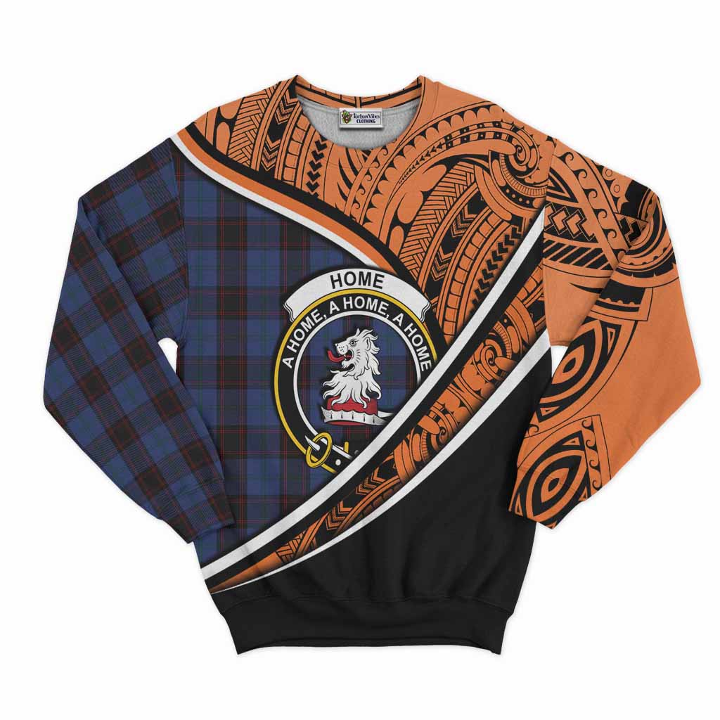 Tartan Vibes Clothing Home (Hume) Crest Tartan Sweatshirt with Maori Tattoo Style - Orange Version