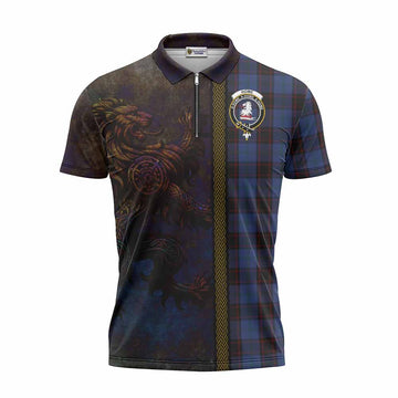 Home (Hume) Tartan Family Crest Zipper Polo Shirt Alba Gu Brath Be Brave Lion Ancient Style Unisex - Tartan Vibes Clothing