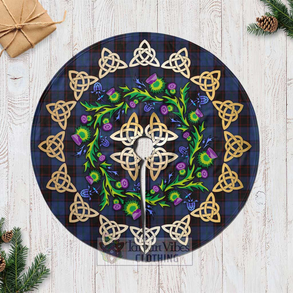 Tartan Vibes Clothing Home (Hume) Tartan Christmas Tree Skirt with Thistle Celtic Knot Style