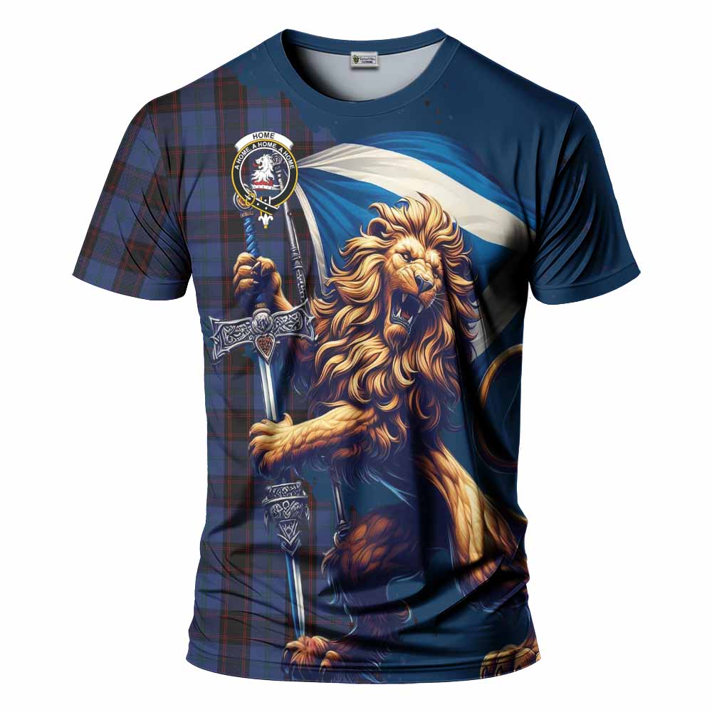 Tartan Vibes Clothing Home (Hume) Tartan Family Crest T-Shirt with Scottish Majestic Lion