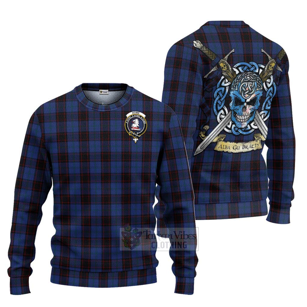 Tartan Vibes Clothing Home (Hume) Tartan Knitted Sweater with Family Crest Celtic Skull Style