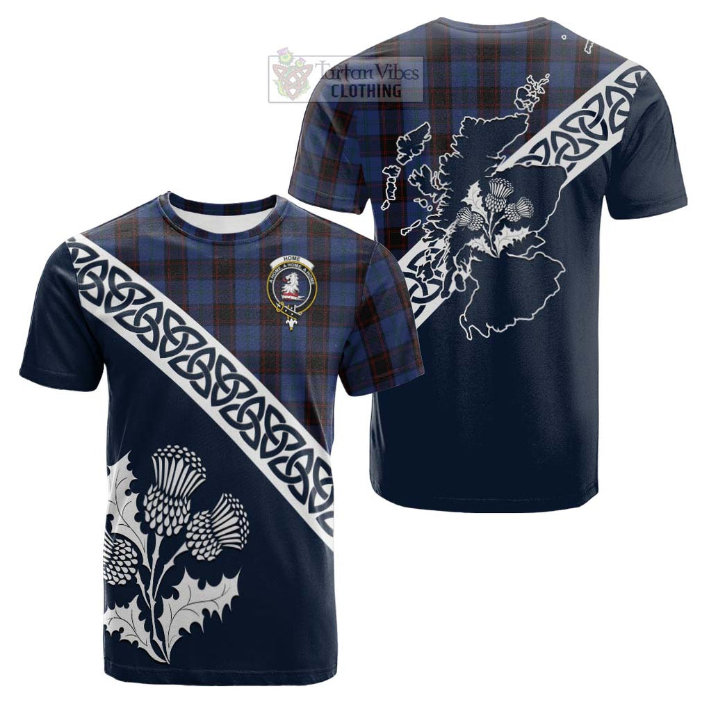 Tartan Vibes Clothing Home (Hume) Tartan Cotton T-shirt Featuring Thistle and Scotland Map