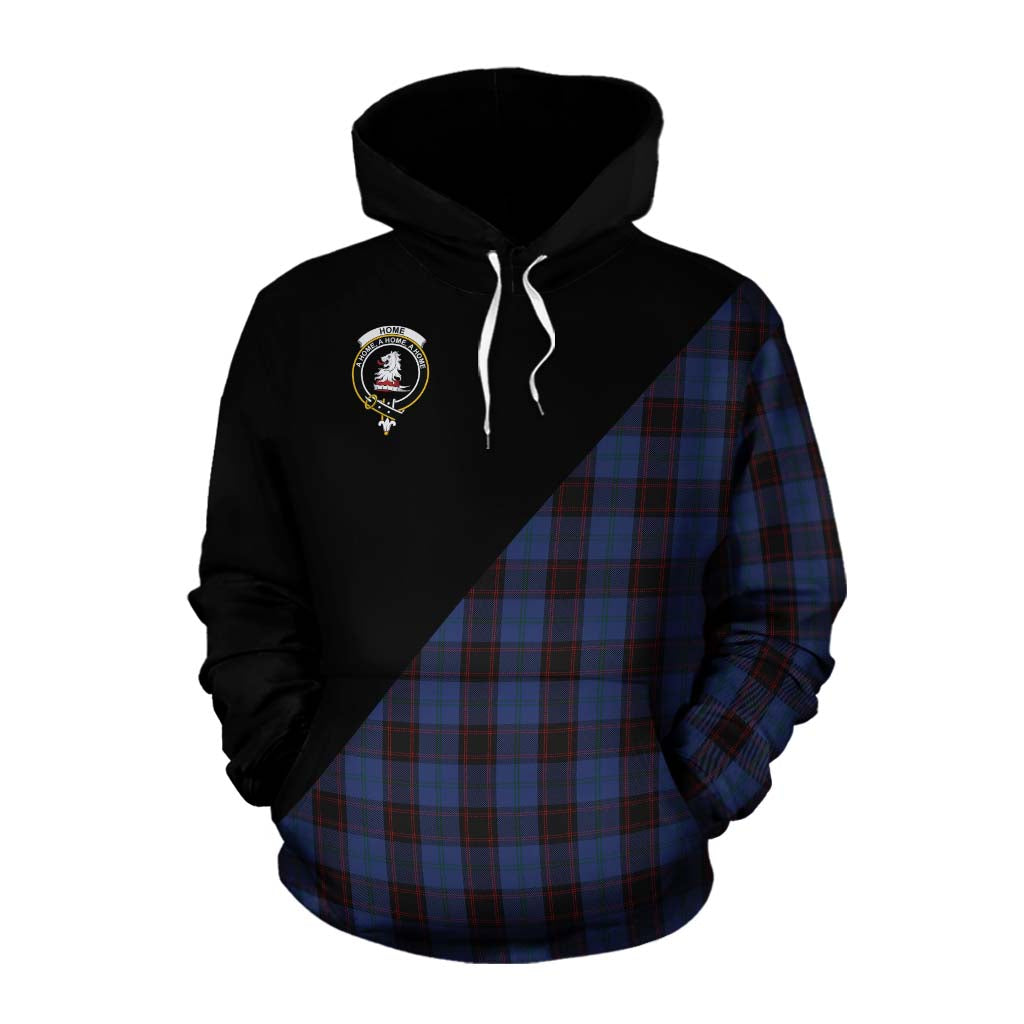 Tartan Vibes Clothing Home (Hume) Tartan Cotton Hoodie with Family Crest and Military Logo Style