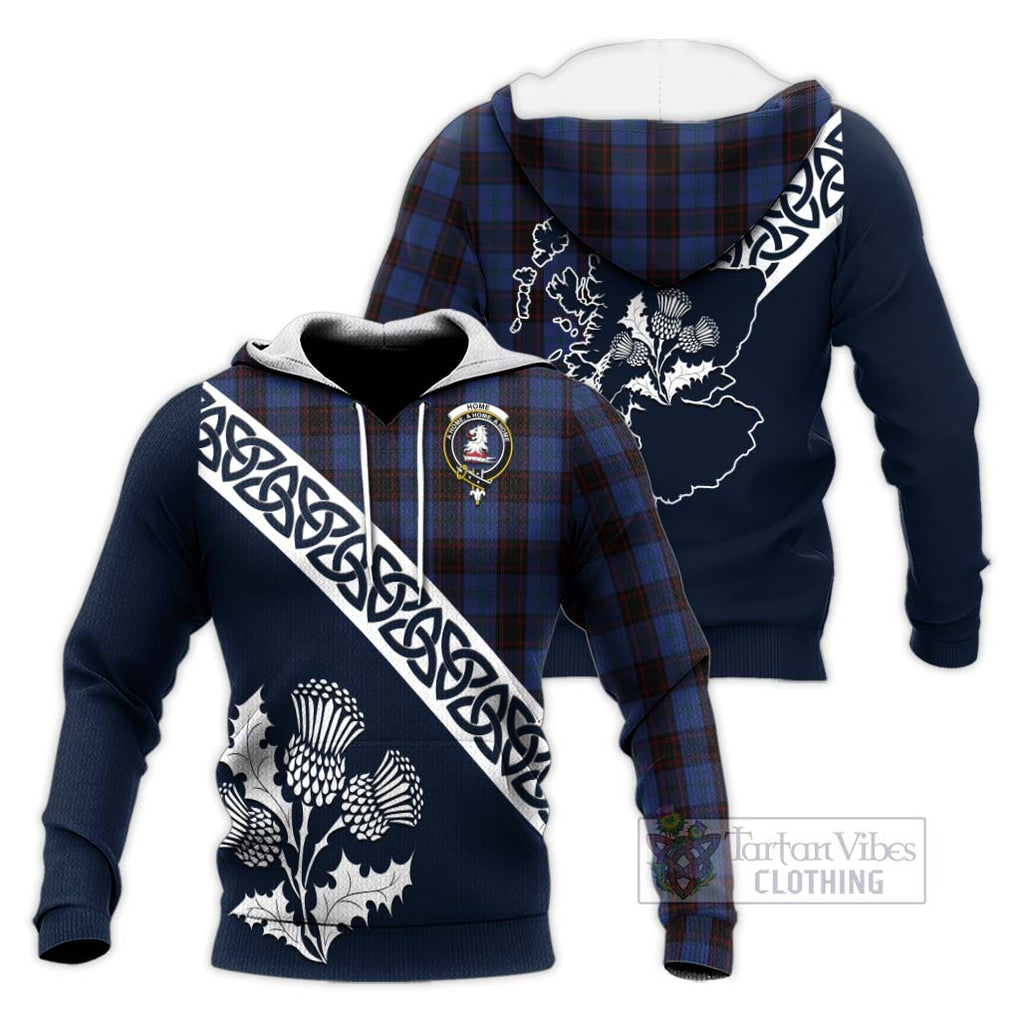 Tartan Vibes Clothing Home (Hume) Tartan Knitted Hoodie Featuring Thistle and Scotland Map