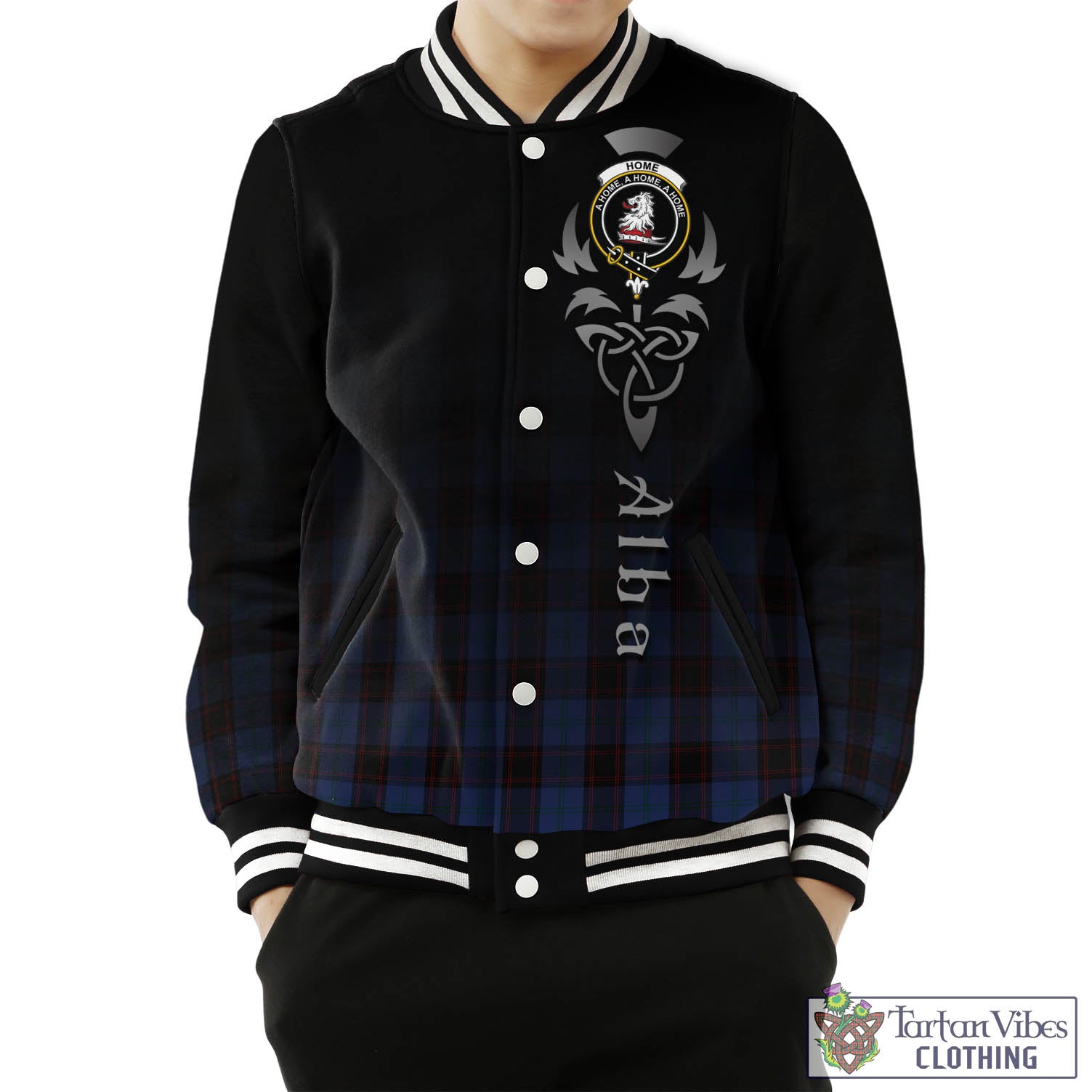 Tartan Vibes Clothing Home (Hume) Tartan Baseball Jacket Featuring Alba Gu Brath Family Crest Celtic Inspired