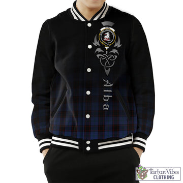 Home (Hume) Tartan Baseball Jacket Featuring Alba Gu Brath Family Crest Celtic Inspired