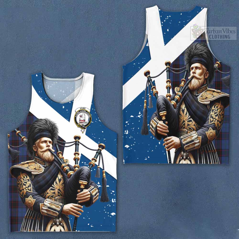 Home (Hume) Tartan Men's Tank Top with Family Crest Scottish Bagpiper Vibes