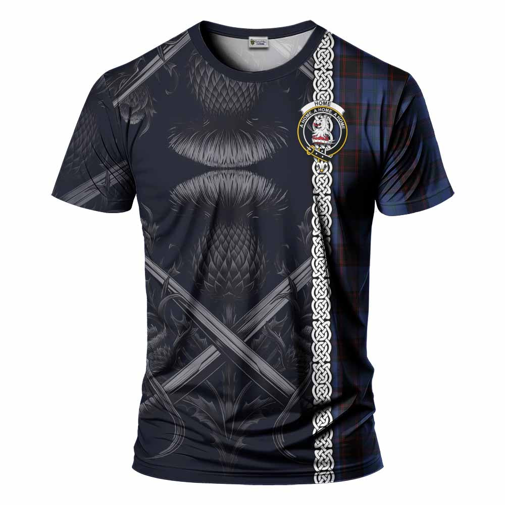 Tartan Vibes Clothing Home (Hume) Tartan T-Shirt with Family Crest Cross Sword Thistle Celtic Vibes