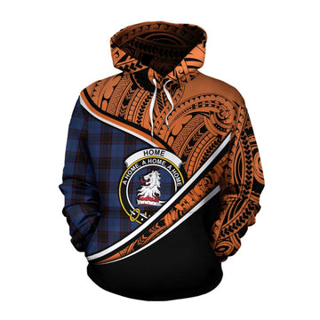 Home (Hume) Crest Tartan Cotton Hoodie with Polynesian Vibes Style - Orange Version