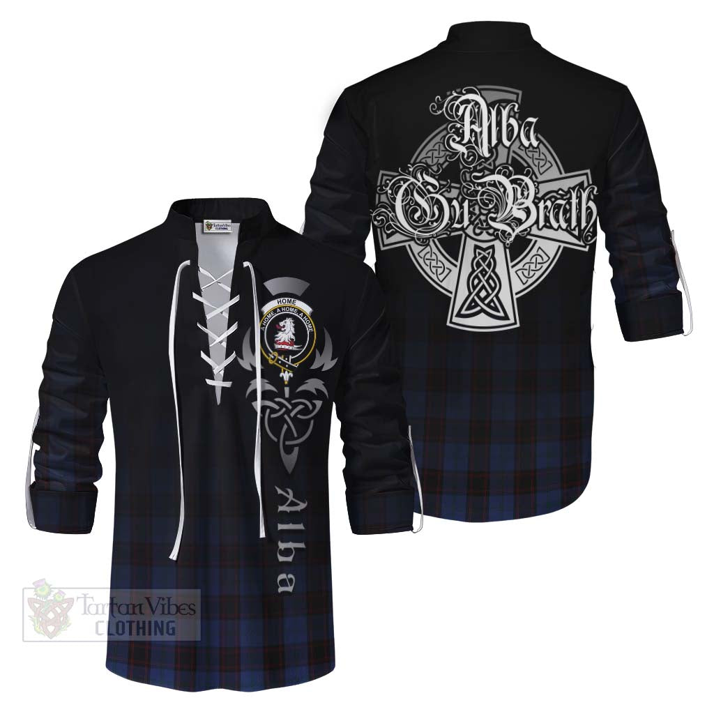 Tartan Vibes Clothing Home (Hume) Tartan Ghillie Kilt Shirt Featuring Alba Gu Brath Family Crest Celtic Inspired