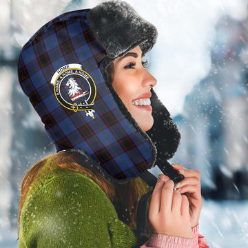 Home Tartan Winter Trapper Hat with Family Crest