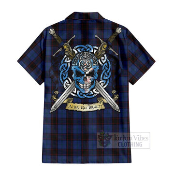 Home (Hume) Tartan Short Sleeve Button Shirt with Family Crest Celtic Skull Style