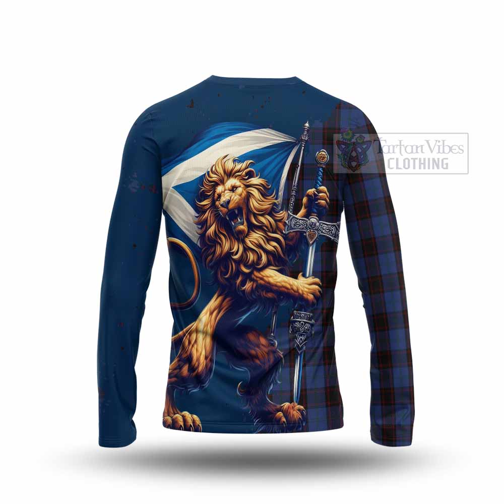 Tartan Vibes Clothing Home (Hume) Tartan Family Crest Long Sleeve T-Shirt with Scottish Majestic Lion