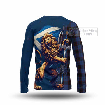 Home (Hume) Tartan Family Crest Long Sleeve T-Shirt with Scottish Majestic Lion