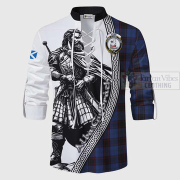 Home (Hume) Tartan Clan Crest Ghillie Kilt Shirt with Highlander Warrior Celtic Style