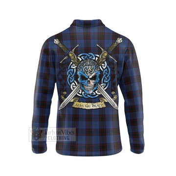 Home (Hume) Tartan Long Sleeve Polo Shirt with Family Crest Celtic Skull Style