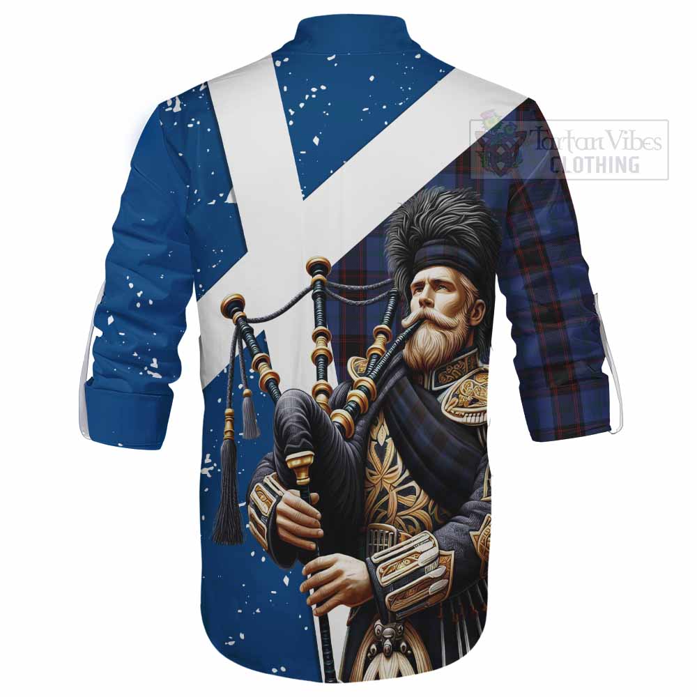 Tartan Vibes Clothing Home (Hume) Tartan Ghillie Kilt Shirt with Family Crest Scottish Bagpiper Vibes