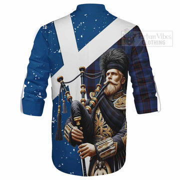 Home (Hume) Tartan Ghillie Kilt Shirt with Family Crest Scottish Bagpiper Vibes