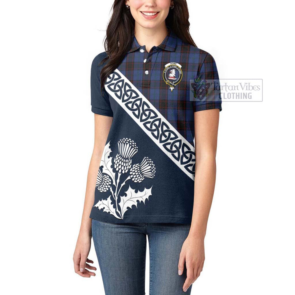 Tartan Vibes Clothing Home (Hume) Tartan Women's Polo Shirt Featuring Thistle and Scotland Map