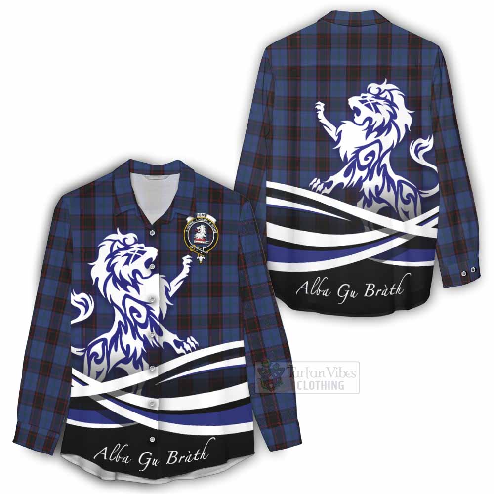 Tartan Vibes Clothing Home (Hume) Tartan Women's Casual Shirt with Alba Gu Brath Regal Lion Emblem