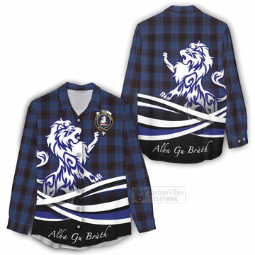 Home (Hume) Tartan Women's Casual Shirt with Alba Gu Brath Regal Lion Emblem