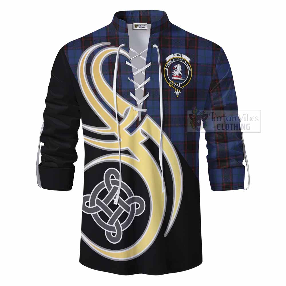 Tartan Vibes Clothing Home (Hume) Tartan Ghillie Kilt Shirt with Family Crest and Celtic Symbol Style