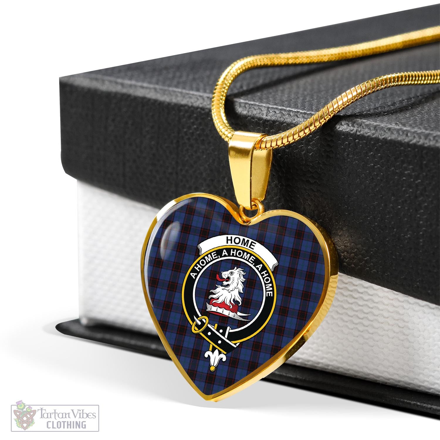 Tartan Vibes Clothing Home (Hume) Tartan Heart Necklace with Family Crest