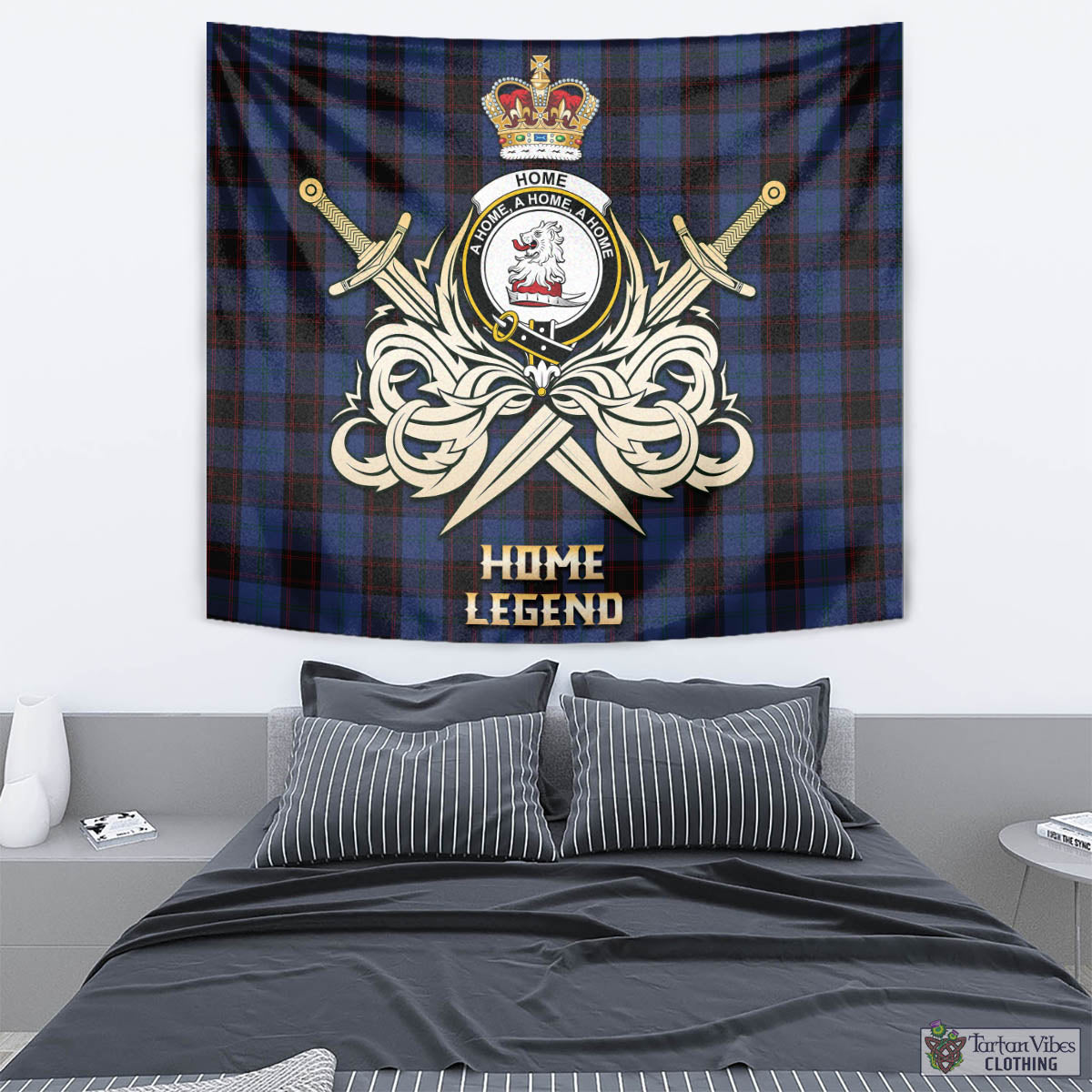 Tartan Vibes Clothing Home (Hume) Tartan Tapestry with Clan Crest and the Golden Sword of Courageous Legacy