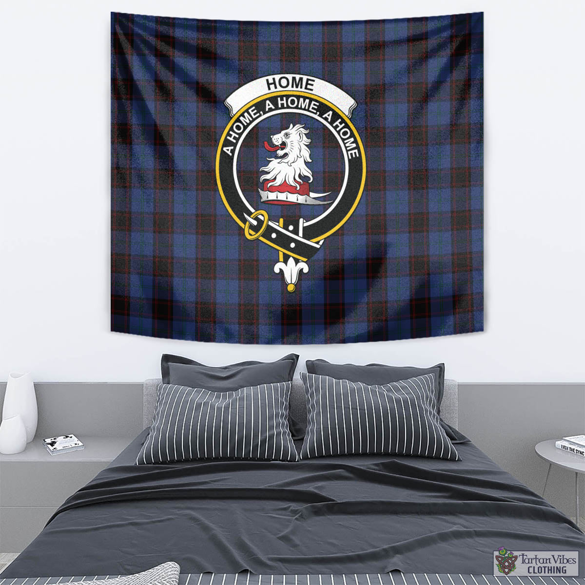 Tartan Vibes Clothing Home (Hume) Tartan Tapestry Wall Hanging and Home Decor for Room with Family Crest