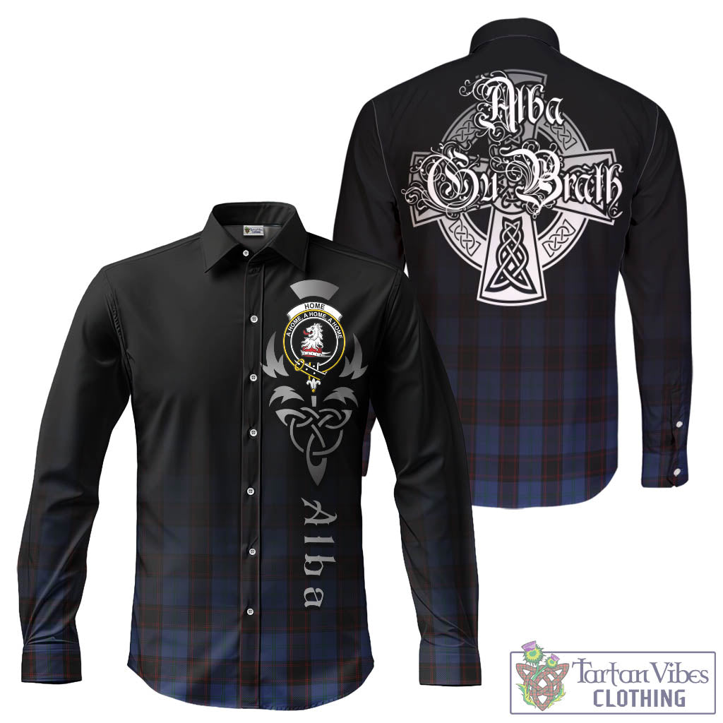 Tartan Vibes Clothing Home (Hume) Tartan Long Sleeve Button Up Featuring Alba Gu Brath Family Crest Celtic Inspired