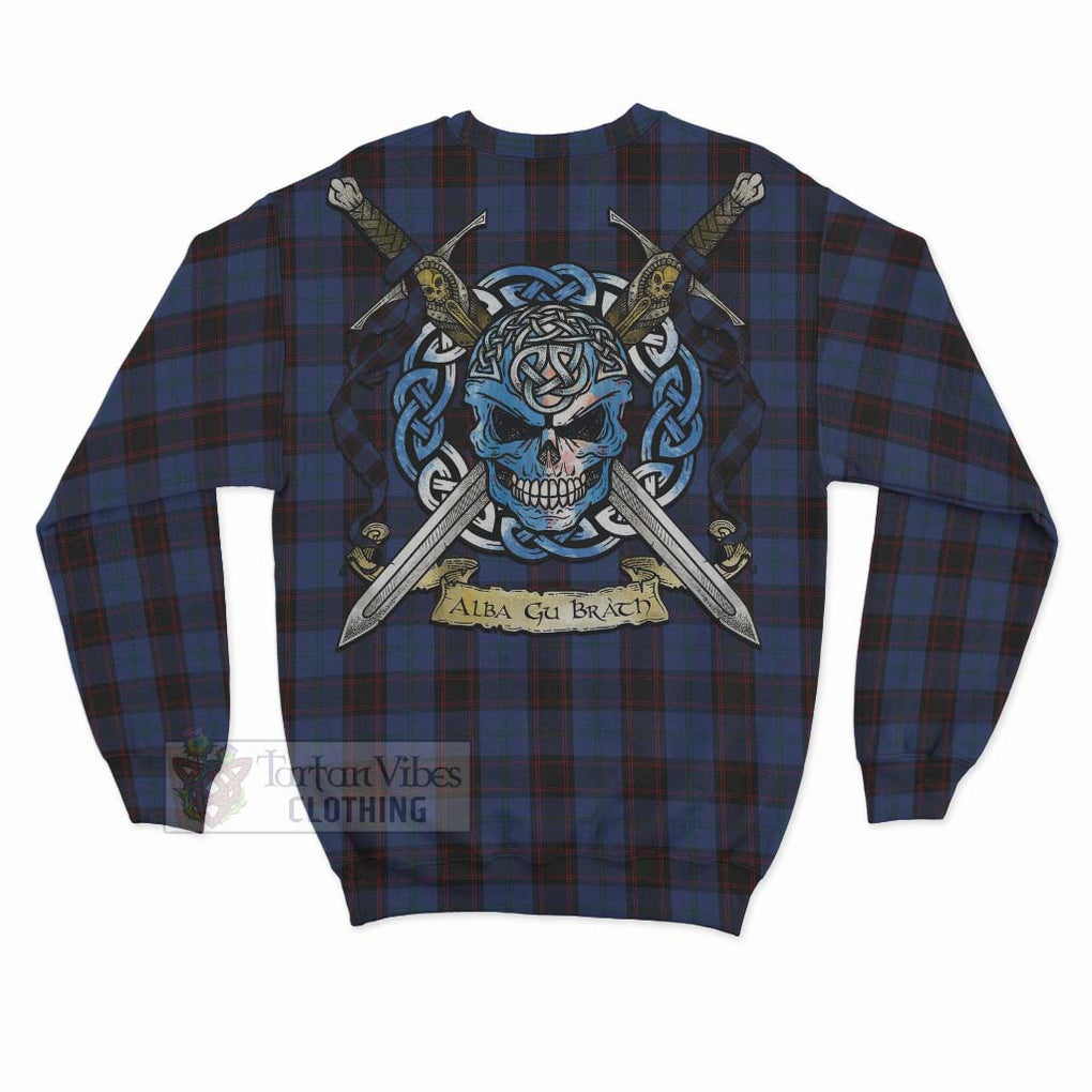 Tartan Vibes Clothing Home (Hume) Tartan Sweatshirt with Family Crest Celtic Skull Style