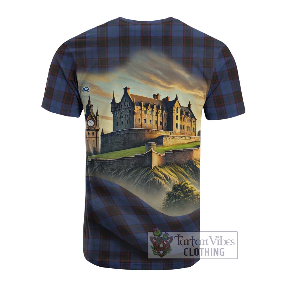 Home (Hume) Tartan Family Crest Cotton T-shirt with Scottish Ancient Castle Style - Tartan Vibes Clothing