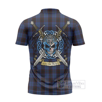 Home (Hume) Tartan Zipper Polo Shirt with Family Crest Celtic Skull Style