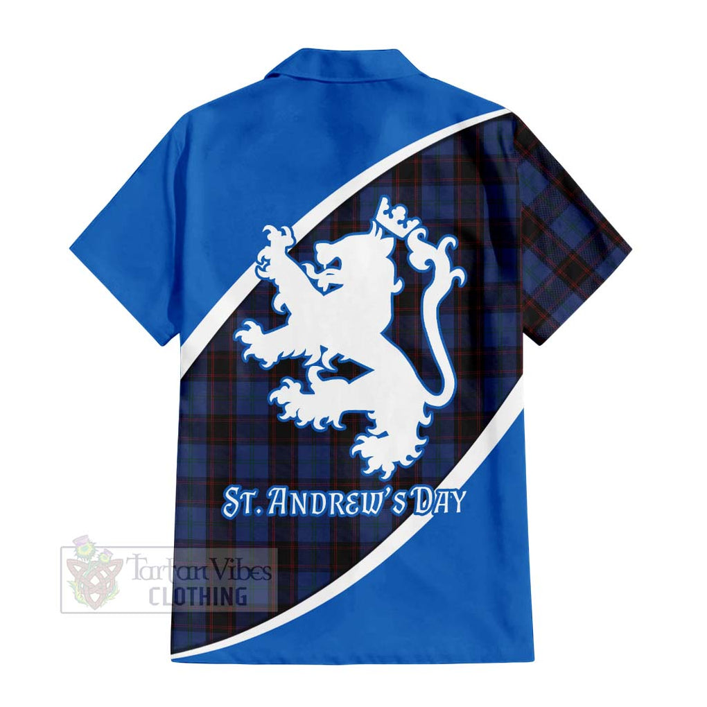 Tartan Vibes Clothing Home (Hume) Family Crest Tartan Short Sleeve Button Shirt Celebrate Saint Andrew's Day in Style