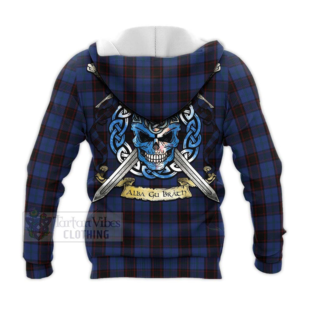 Tartan Vibes Clothing Home (Hume) Tartan Knitted Hoodie with Family Crest Celtic Skull Style