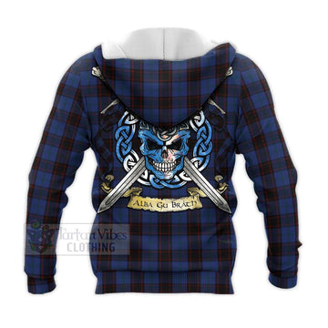 Home (Hume) Tartan Knitted Hoodie with Family Crest Celtic Skull Style