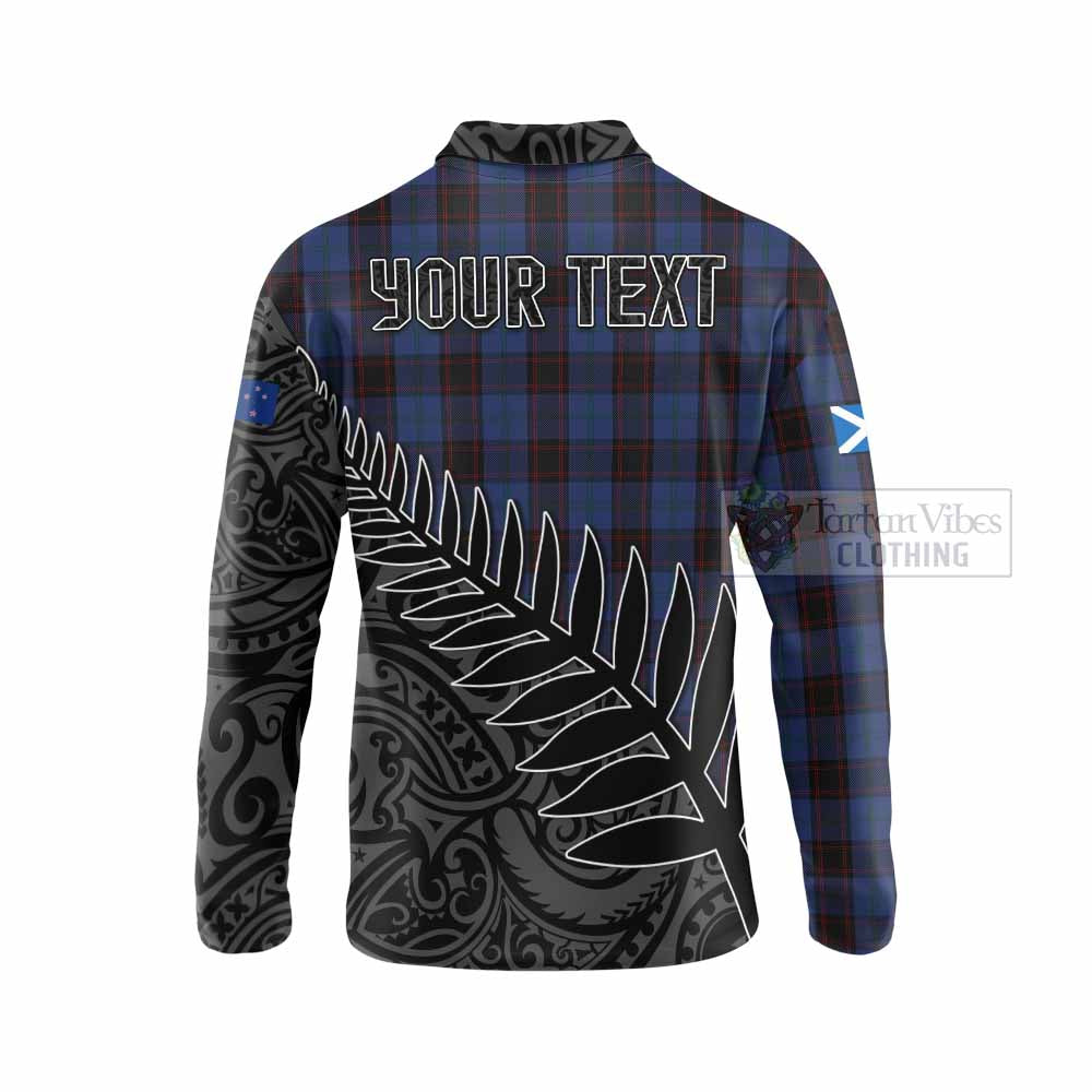 Tartan Vibes Clothing Home (Hume) Crest Tartan Long Sleeve Polo Shirt with New Zealand Silver Fern Half Style