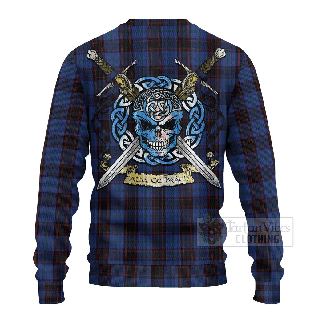 Tartan Vibes Clothing Home (Hume) Tartan Knitted Sweater with Family Crest Celtic Skull Style