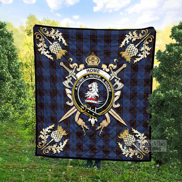 Home (Hume) Tartan Quilt with Family Crest and Scottish Golden Courage Shield