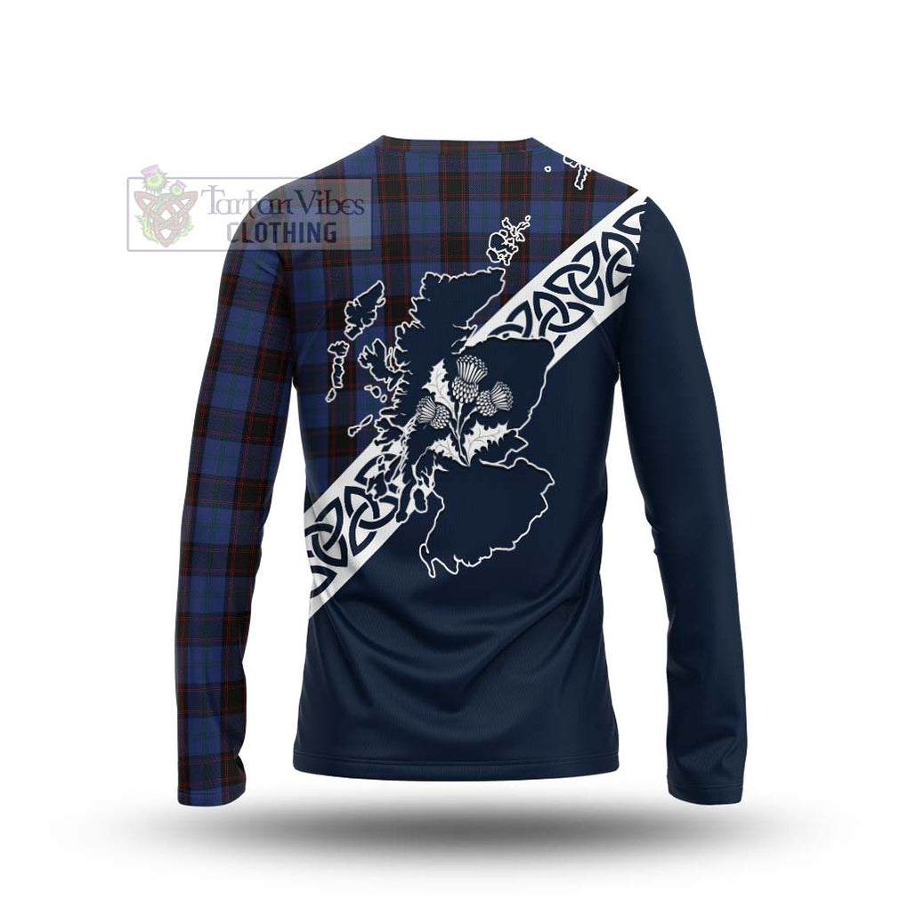 Tartan Vibes Clothing Home (Hume) Tartan Long Sleeve T-Shirt Featuring Thistle and Scotland Map