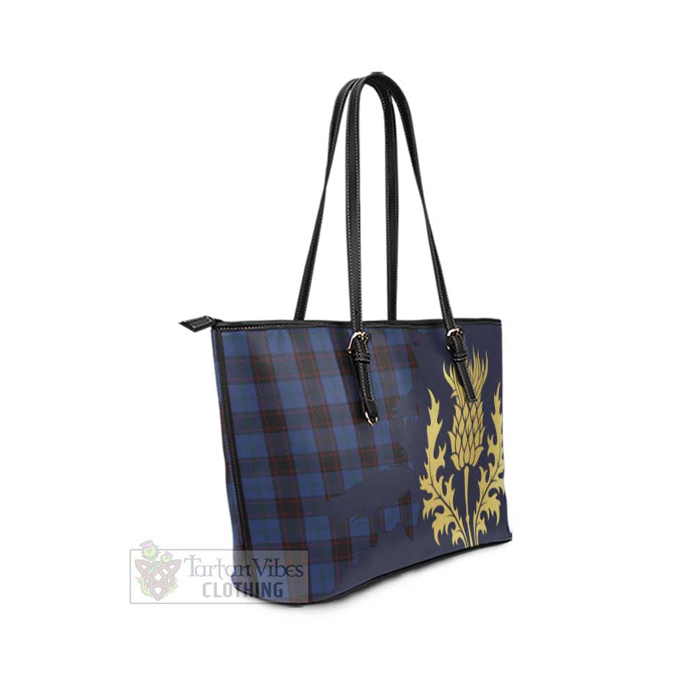 Home (Hume) Tartan Leather Tote Bag Gold Thistle Style - Tartan Vibes Clothing