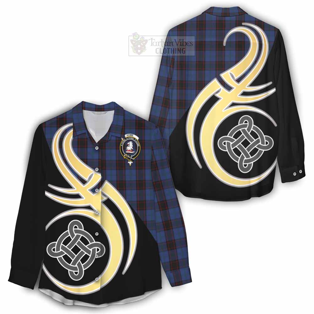 Tartan Vibes Clothing Home (Hume) Tartan Women's Casual Shirt with Family Crest and Celtic Symbol Style