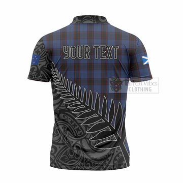 Home (Hume) Crest Tartan Zipper Polo Shirt with New Zealand Silver Fern Half Style