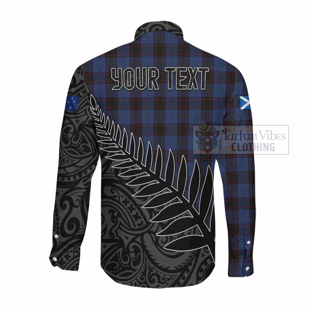 Tartan Vibes Clothing Home (Hume) Crest Tartan Long Sleeve Button Shirt with New Zealand Silver Fern Half Style