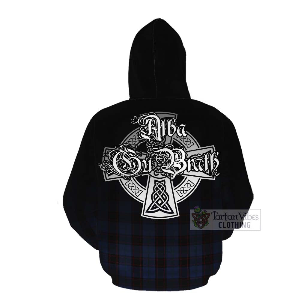 Tartan Vibes Clothing Home (Hume) Tartan Cotton Hoodie Featuring Alba Gu Brath Family Crest Celtic Inspired