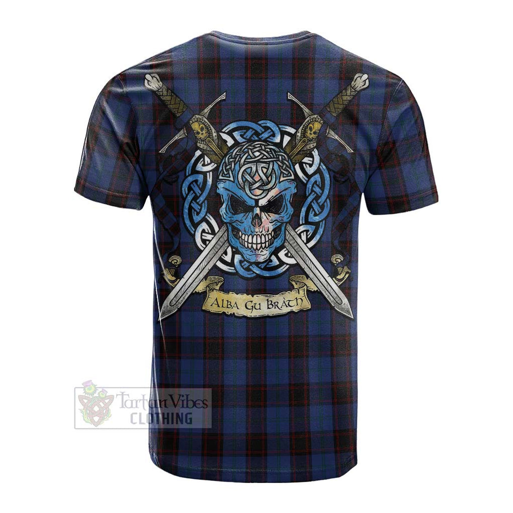 Tartan Vibes Clothing Home (Hume) Tartan Cotton T-shirt with Family Crest Celtic Skull Style