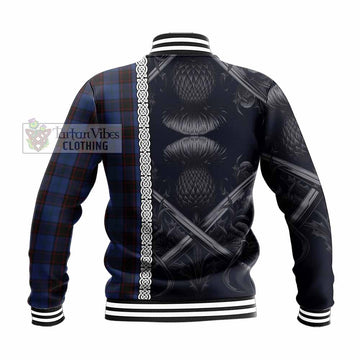 Home (Hume) Tartan Baseball Jacket with Family Crest Cross Sword Thistle Celtic Vibes